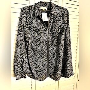 NWT Michael by Michael Kors chain link zip up blouse sz 1X. Plus. Black/gray.